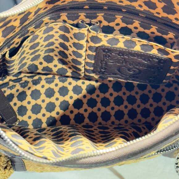 BRIGHTON Women's Woven Jute/Leather Hobo Bag Braided Leather Handle Zip Closure - Picture 11 of 11